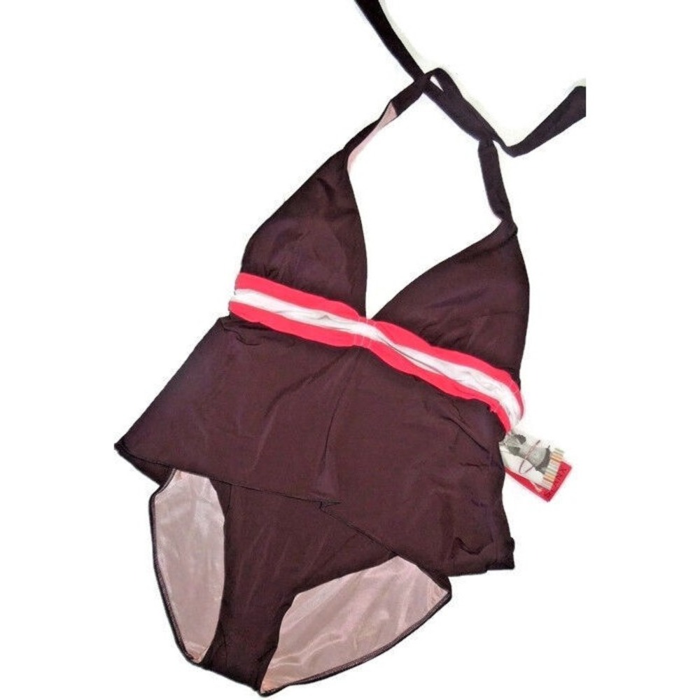 SPANX Shore thin 735 one piece slimming Swimsuit size 10 Brown